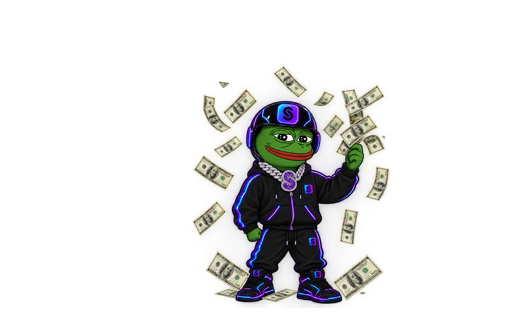 SENDPEPE testing oversized black cash in a bright open sky